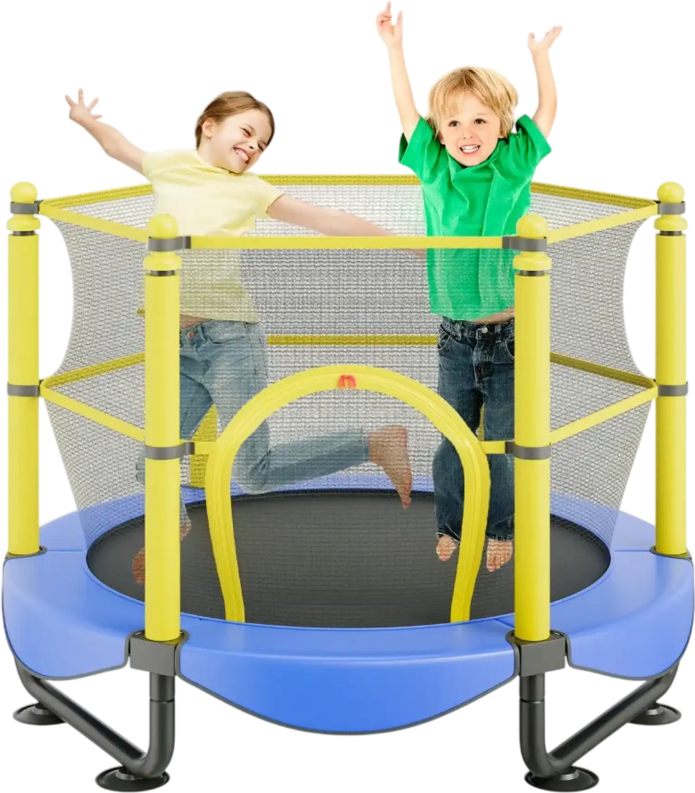 VEVOR 5FT Trampoline for Kids, 60" Indoor Outdoor Trampoline with Safety Enclosure Net, Basketball Hoop and Ocean Balls, Mini Toddler Recreational Trampoline Birthday Gifts for 3+ Years Kids