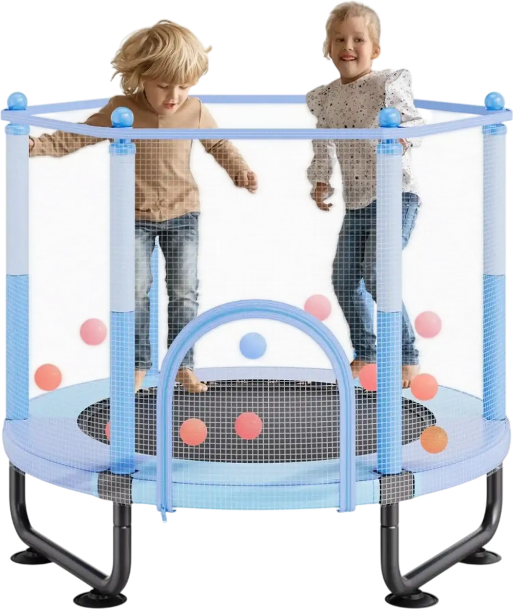 VEVOR 60" Kids Trampoline, 5FT Indoor Outdoor Trampoline, Mini Toddler Recreational Trampolinewith Safety Enclosure Net and Basketball Hoop, Birthday Gifts Christmas Toys for 3+ Years Children, Blue