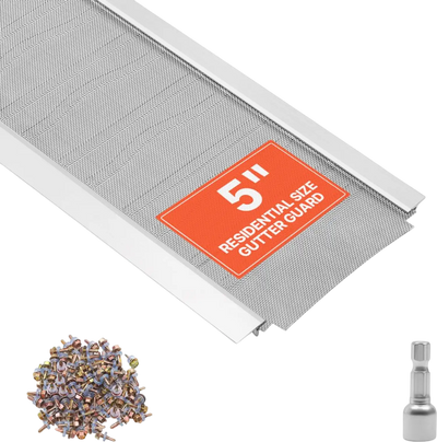 VEVOR Gutter Guard, 5 in Aluminum Gutter Cover with Stainless Steel Micro Mesh, Heavy-Duty 48ft Length, 0.04in Thick, Leaf Guard for Debris and Pine Needles, Easy DIY Install, Screws Included, 12 PCS