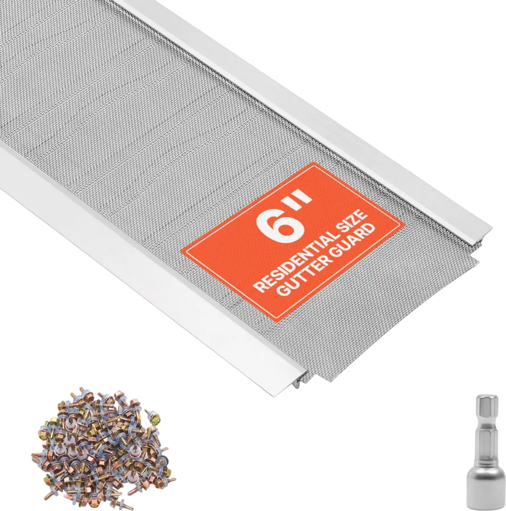 VEVOR Gutter Guard, 6 in Aluminum Gutter Cover with Stainless Steel Micro Mesh, Heavy-Duty 48ft Length, 0.04in Thick, Leaf Guard for Debris and Pine Needles, Easy DIY Install, Screws Included, 12 PCS