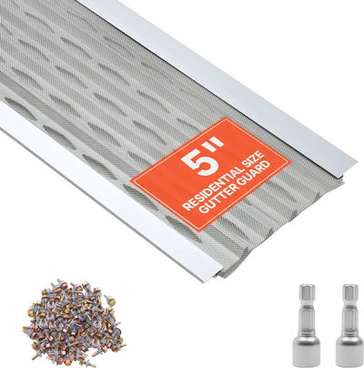 VEVOR Gutter Guard, 5 in Aluminum Gutter Cover with Stainless Steel Micro Mesh, Heavy-Duty 100ft Length, 0.04in Thick, Leaf Guard for Debris and Pine Needles, Easy DIY Install, Screws Included, 20 PCS
