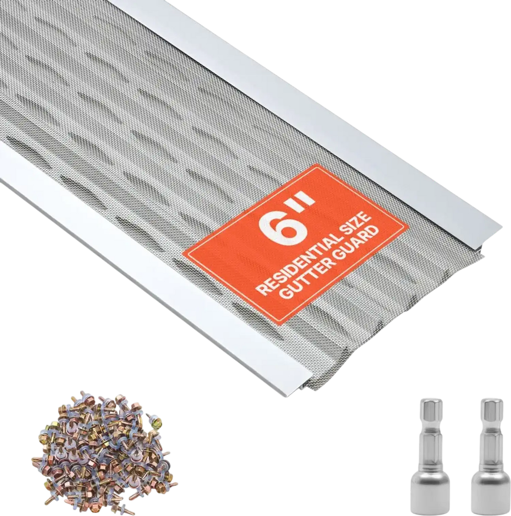 VEVOR Gutter Guard, 6 in Aluminum Gutter Cover with Stainless Steel Micro Mesh, Heavy-Duty 100ft Length, 0.04in Thick, Leaf Guard for Debris and Pine Needles, Easy DIY Install, Screws Included, 20 PCS