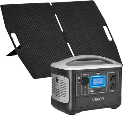 VEVOR Portable Power Station with 100W Solar Panel, 600W Solar Generator Power Station, 493Wh LiFePO4 Battery Backup with 8 Output Ports for Home Emergency, Outdoor Camping, RV Travel