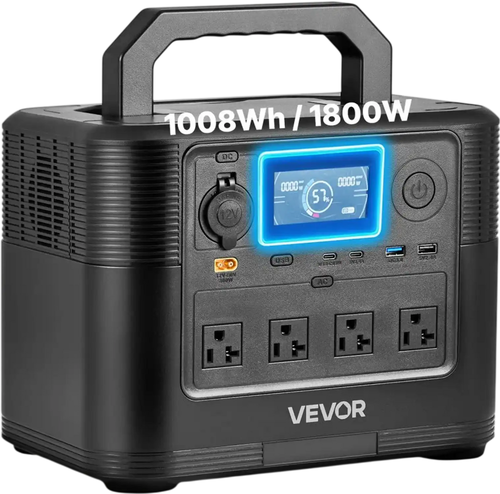 VEVOR Portable Power Station, 1800W Solar Generator Power Station, 1008Wh LiFePO4 Battery Backup with 9 Output Ports for for Home Emergency, Outdoor Camping, RV Travel (Solar Panel NOT Included)