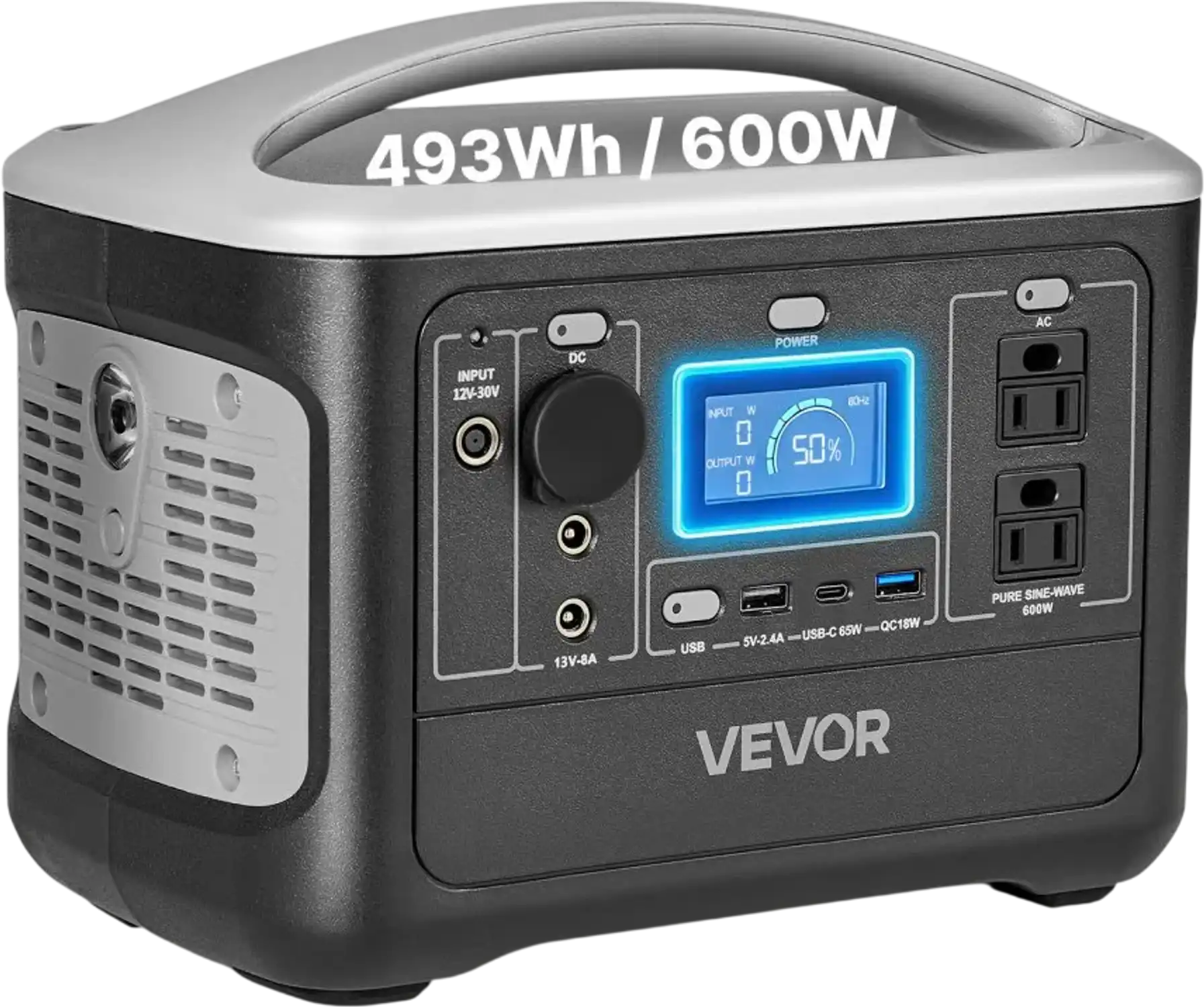 Vevor Portable Power Station 600W 493Wh LiFePO4 Battery Backup New