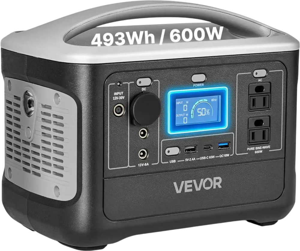 VEVOR Portable Power Station, 600W Solar Generator Power Station, 493Wh LiFePO4 Battery Backup with 8 Output Ports for Home Emergency, Outdoor Camping, RV Travel (Solar Panel NOT Included)