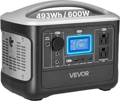 Vevor Portable Power Station 600W 493Wh LiFePO4 Battery Backup New
