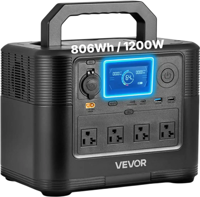 VEVOR Portable Power Station, 1200W Solar Generator Power Station, 806Wh LiFePO4 Battery Backup with 10 Output Ports for Home Emergency, Outdoor Camping, RV Travel (Solar Panel NOT Included)