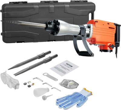 VEVOR Demolition Jack Hammer, 2200W Electric Jackhammer Heavy Duty, 1350 BPM Concrete Breaker, 2pcs Chisels Bit Chipping with Case