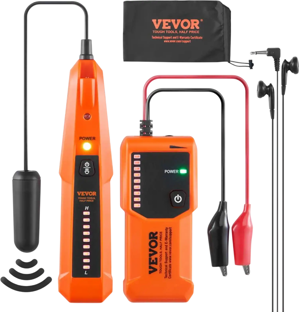 VEVOR Underground Cable Locator, 3 FT Max. Detection Depth, Wire Tracer Break Detector Finder with Earphone, 1000 FT Max.Detection Length Cable Tester for Pet Fence Buried Sprinkler Valve Irrigation