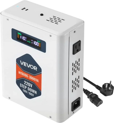 VEVOR Step Down Voltage Converter, 3000VA, Heavy Duty Voltage Power Converter, 220V to 110V Power Transformer, with 2 US Outlets, USB Output, LCD Display, Temperature Protection, for 110V Appliances