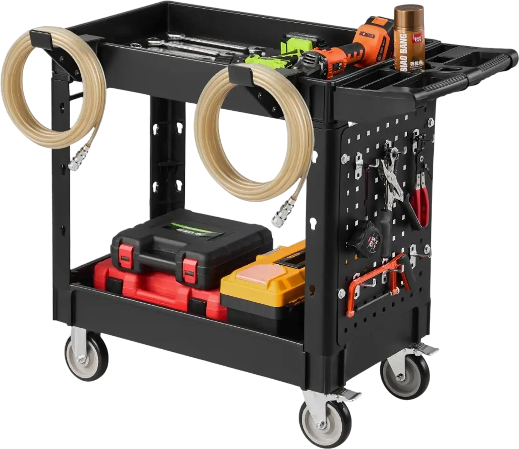 Vevor Utility Cart 2-Tier 550 lbs Heavy Duty Rolling Service Cart with Tray and Pegboard New