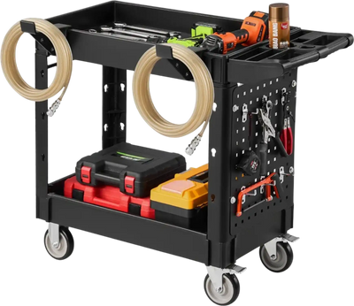 Vevor Utility Cart 2-Tier 550 lbs Heavy Duty Rolling Service Cart with Tray and Pegboard New