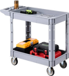 VEVOR Utility Cart, 550 lbs Capacity, 2 Tier Service Cart with 360° Swivel & Fixed Wheels (2 with Brakes), Heavy Duty Plastic Rolling with Storage Tray, Tool Storage for Garage Warehouse Workshop