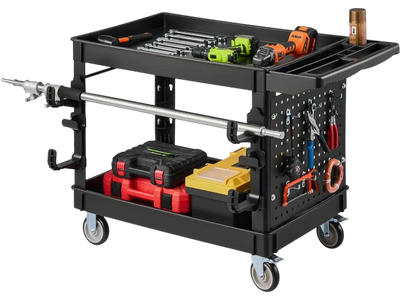 Vevor Utility Cart 2-Tier 550 lbs Heavy Duty Rolling Service Cart with Tray and Pegboard Black New
