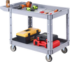 VEVOR Utility Cart, 550 lbs Capacity, 2 Tier Service Cart with 360° Swivel & Fixed Wheels (2 with Brakes), Heavy Duty Plastic Rolling with Storage Tray, Tool Storage for Garage Warehouse Workshop Gray