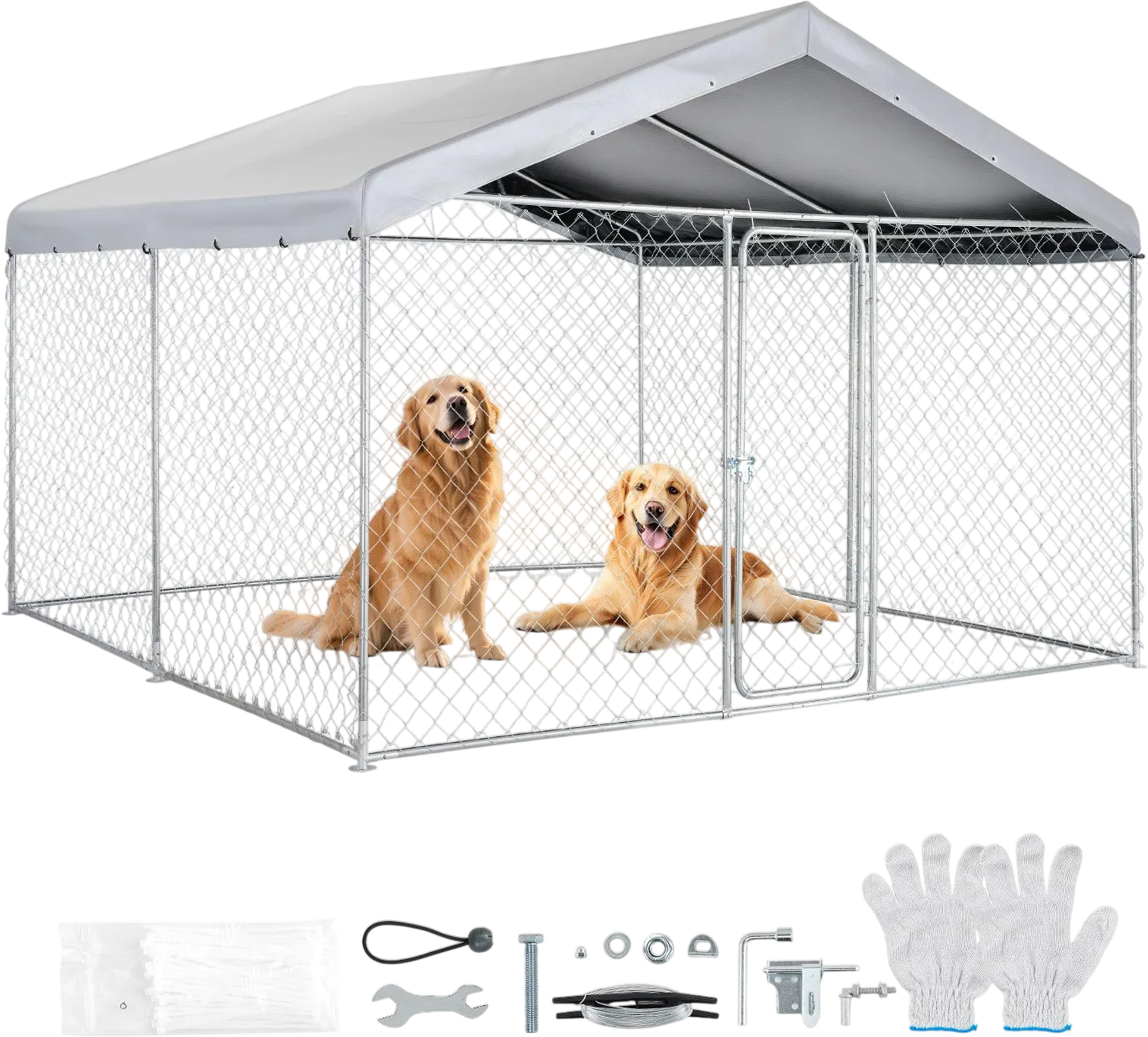 Vevor Outdoor Dog Kennel 9.8 x 9.8 x 7 ft. with Secure Lock Waterproof Roof Cover New