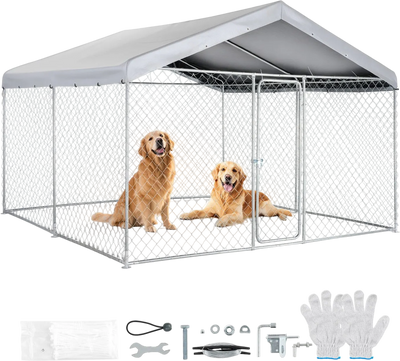 Vevor Outdoor Dog Kennel 9.8 x 9.8 x 7 ft. with Secure Lock Waterproof Roof Cover New