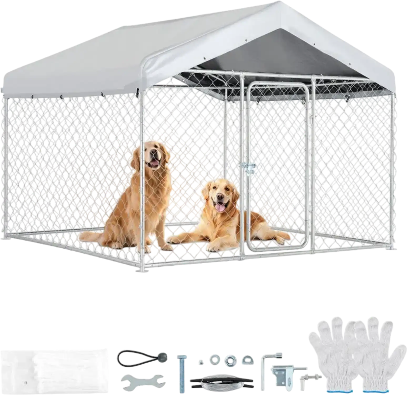 Vevor Dog Kennel Outdoor 6.56 x 6.56 x 5.25' Large with Secure Lock Roof Cover New