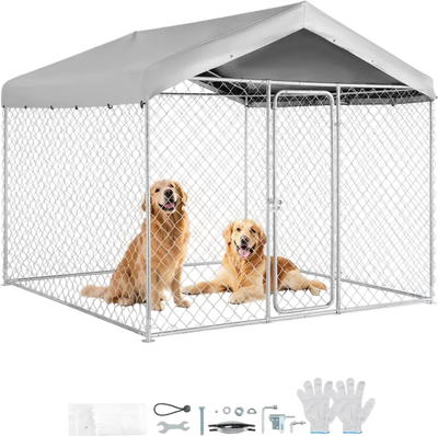 Vevor Dog Kennel Outdoor Large 7.55 x 7.55 x 7.05' with Secure Lock and Roof Cover New
