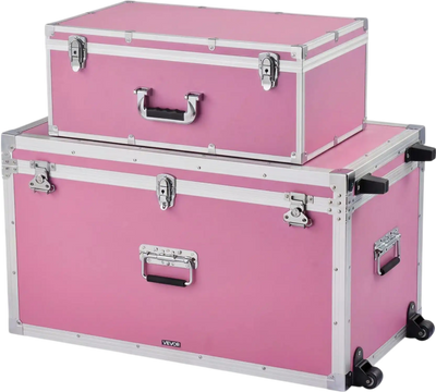 Vevor Storage Trunk Set of 2 Pink Wooden Suitcase Storage Boxes with Padlocks New