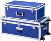 VEVOR Metal Storage Trunk, Set of 2, Wooden Suitcase Storage Boxes with Padlocks, Large Trunk Includes Casters and 3 Metal Handles, Decorative Store Chest with Lids for Travel, Apartment, Dorm, Blue