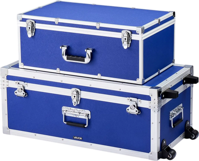 Vevor Storage Trunk Set of 2 Blue Wooden Suitcase Storage Boxes New