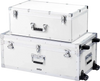 VEVOR Metal Storage Trunk, Set of 2, Wooden Suitcase Storage Boxes with Padlocks, Large Trunk Includes Casters and 3 Metal Handles, Decorative Store Chest with Lids for Travel, Apartment, Dorm, White