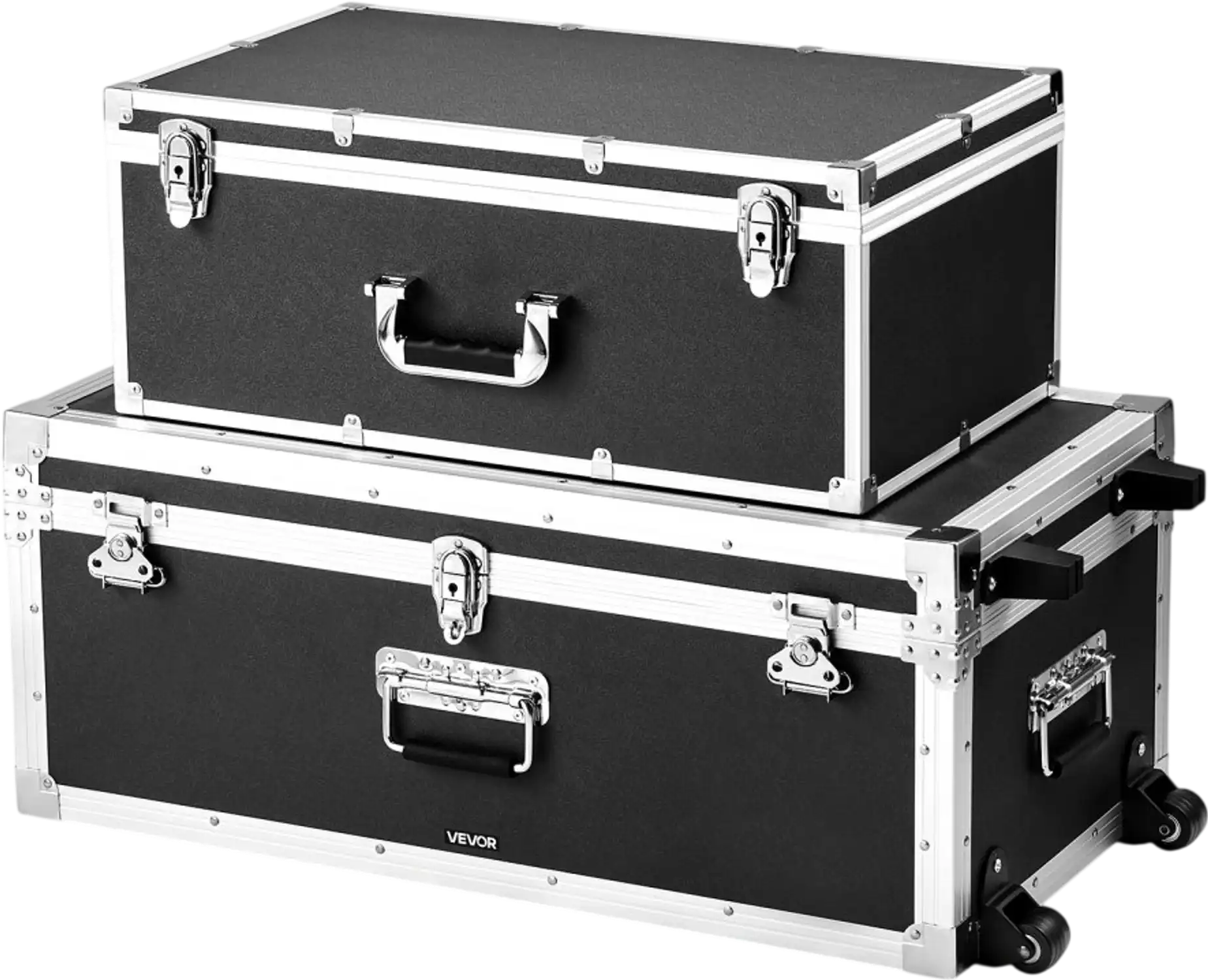 Vevor Storage Trunk Set of 2 Metal Wooden Suitcase Boxes with Padlocks Black New