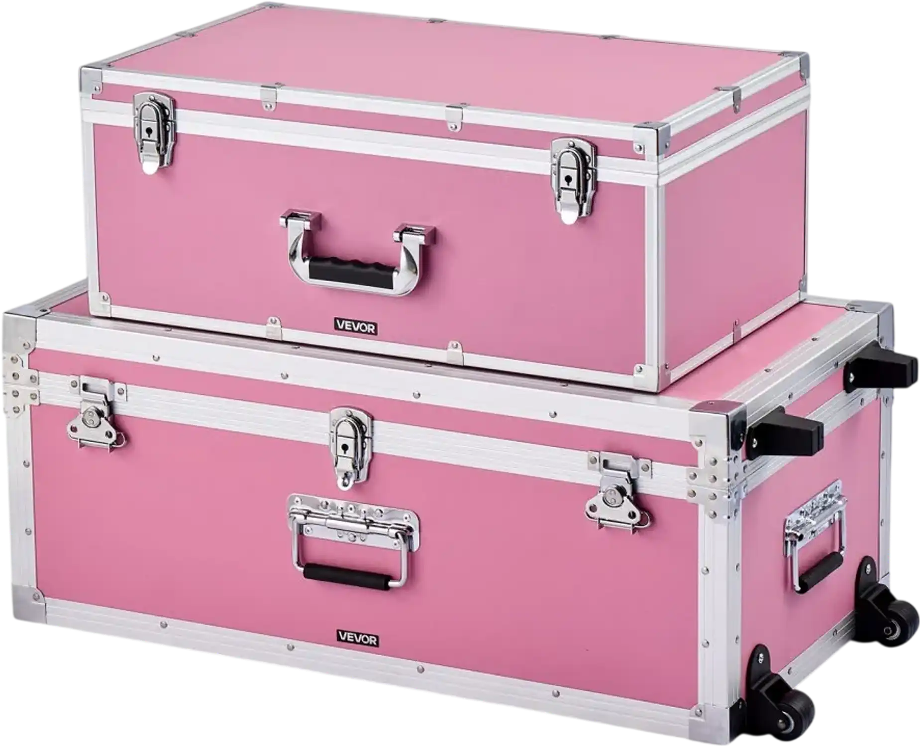Vevor Metal Storage Trunk Set of 2 Pink Wooden Suitcase Storage Boxes New