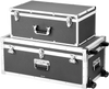 VEVOR Metal Storage Trunk, Set of 2, Wooden Suitcase Storage Boxes with Padlocks, Large Trunk Includes Casters and 3 Metal Handles, Decorative Store Chest with Lids for Travel, Apartment, Dorm, Gray
