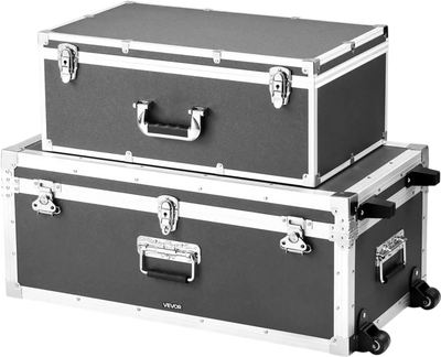 Vevor Storage Trunk Set of 2 Gray Wooden Suitcase Storage Boxes with Padlocks New