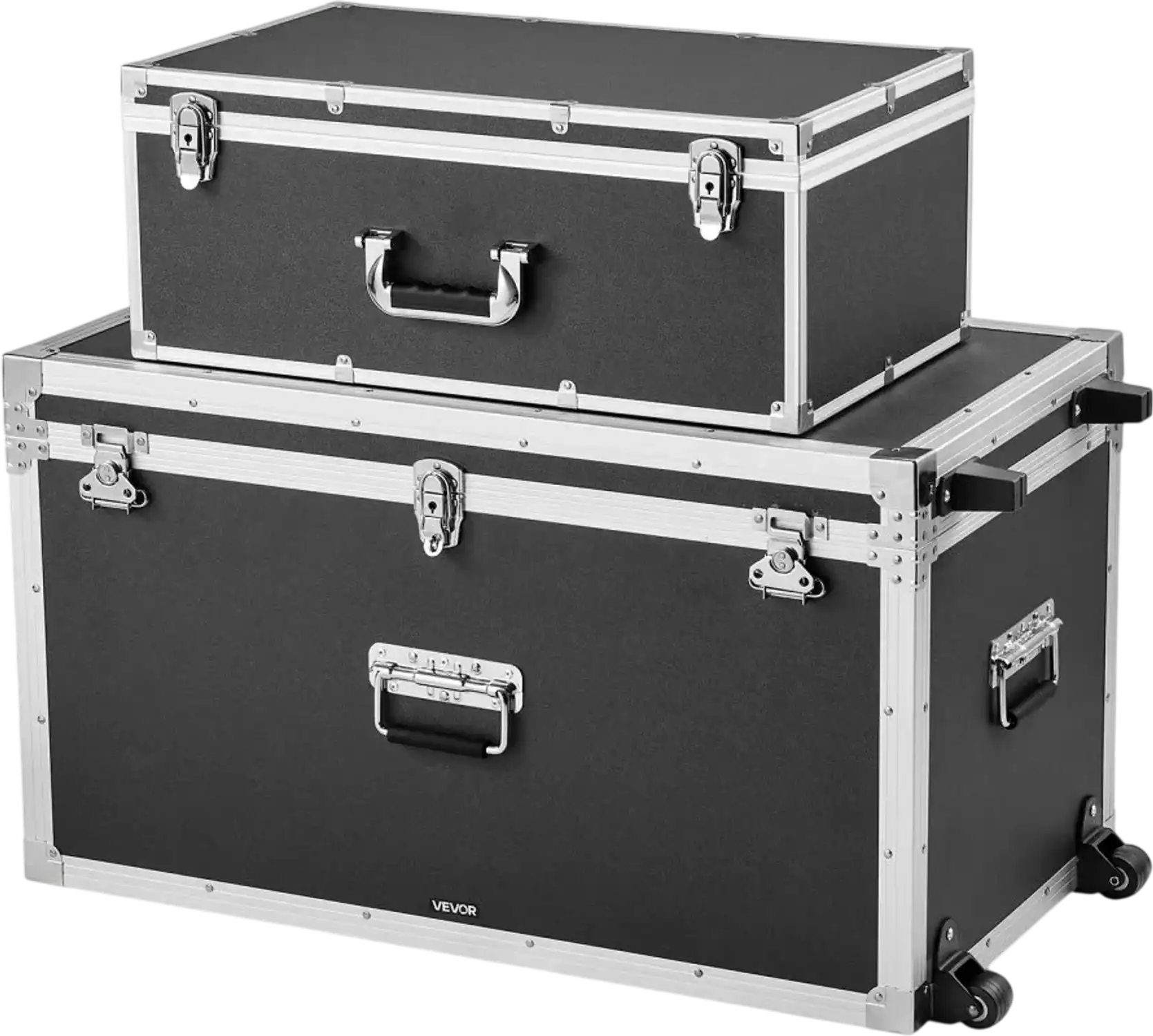 Vevor Storage Trunk Set of 2 Wooden Suitcase Storage Boxes with Padlocks Black New