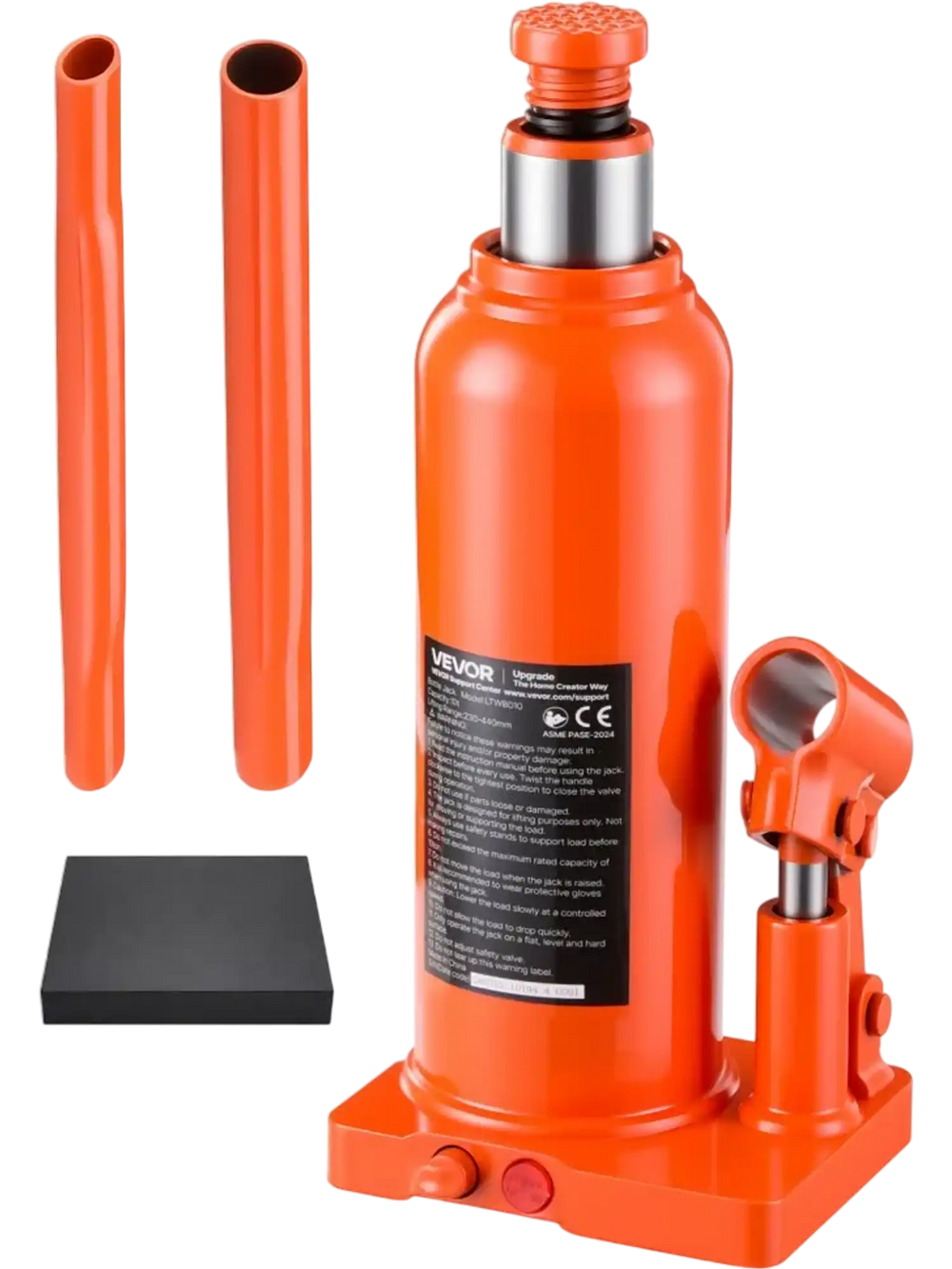 VEVOR Hydraulic Bottle Jack 10 Ton (22046.2 lbs) 9.06"-17.32" Lifting Range, for Heavy-Duty Pickup Truck, Truck, Large SUV, Auto Repair and House Lift, Multi-Directional Welded Jack with Long Handle