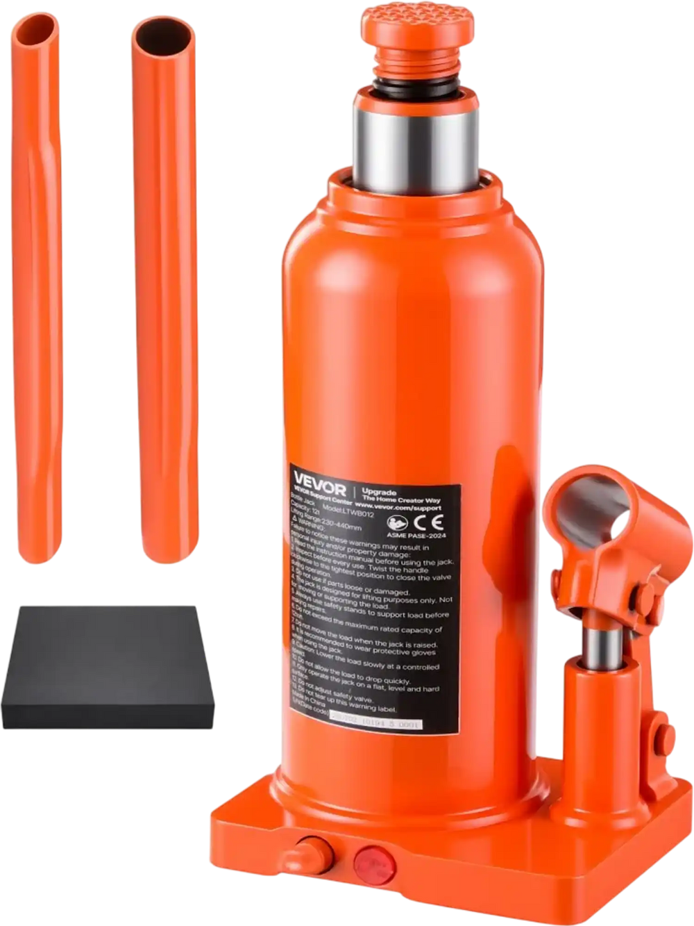 VEVOR Hydraulic Bottle Jack 12 Ton (26455.5 lbs) 9.06"-17.32" Lifting Range, for Heavy-Duty Pickup Truck, Medium-Duty Truck, RV, Auto Repair, House Lift, Multi-Directional Welded Jack with Long Handle