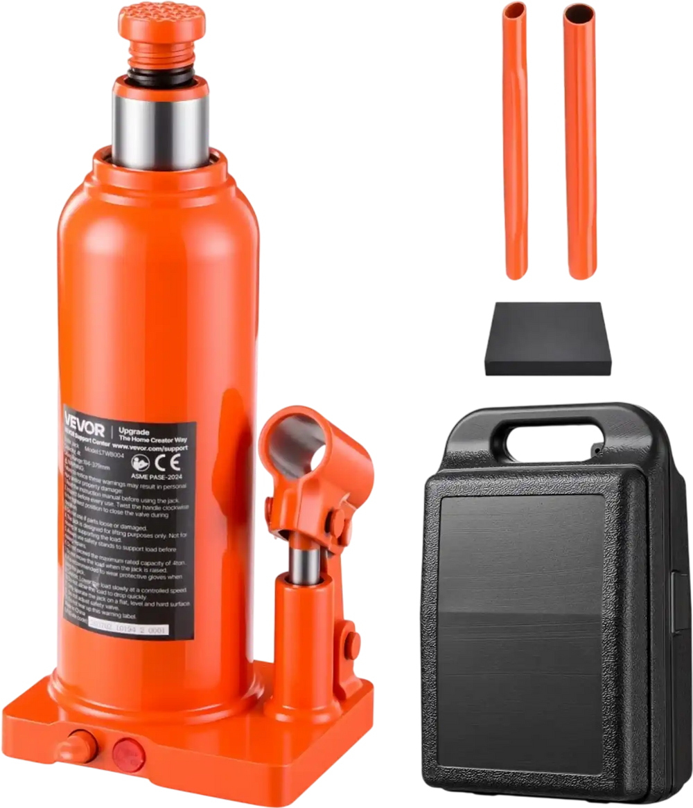 VEVOR Hydraulic Bottle Jack 4 Ton (8818.5 lbs) 7.64"-14.92" Lifting Range, for Midsize Sedan, Midsize SUV, Van, Auto Repair & House Lift, Multi-Directional Welded Jack with Carrying Case & Long Handle
