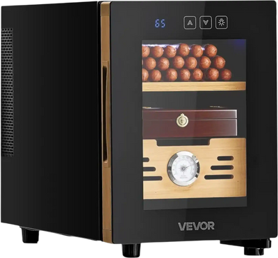 VEVOR Electric Humidor, 16L, 100 Counts Electric Cigar Humidor Cabinet with Cooling Temperature Control, Spanish Cedar Wood Shelves & Drawers, Mechanical Hygrometer, 2 Layers, Cooler for Household