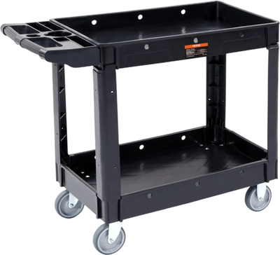 VEVOR Utility Service Cart, 2 Shelf 550LBS Heavy Duty Plastic Rolling Utility Cart with 360° Swivel Wheels, Medium Lipped Shelf, Ergonomic Storage Handle for Warehouse/Garage/Cleaning/Office