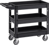 VEVOR Utility Service Cart, 550 LBS Laod Capacity, 3 Shelf Heavy Duty Plastic Rolling Utility Cart with 360° Swivel Wheels (2 with Brakes), Ergonomic Storage Handle for Warehouse/Garage/Cleaning