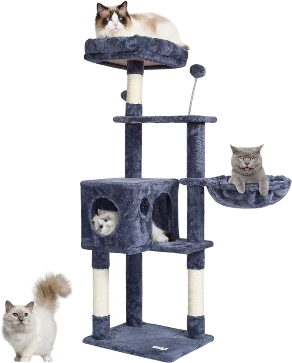 VEVOR Cat Tree for Indoor Cats, 45.2" Cat Tower with Cat Condo, Sisal Scratching Post, Hammock, Top Perch, Jumping Platforms, Large Cat House with Hang Ball, Cat Furniture Activity Center, Dark Grey