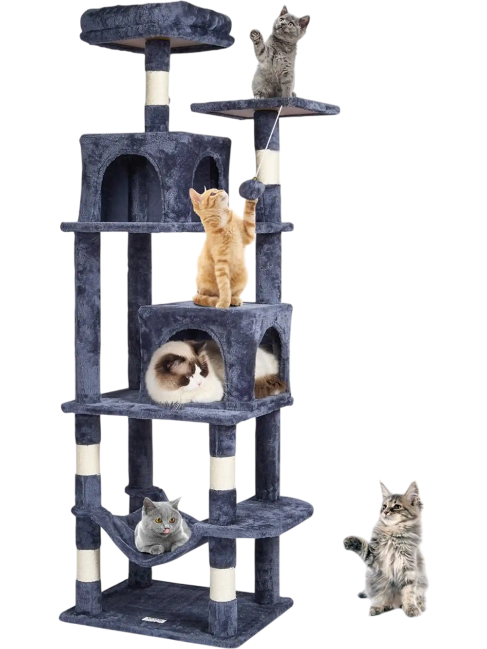 VEVOR Cat Tree for Indoor Cats, 63" Cat Tower with 2 Cat Condos, Sisal Scratching Post, Hammock, Top Perch, Jumping Platforms, Large Cat Furniture Activity Center with Hang Ball, Dark Grey