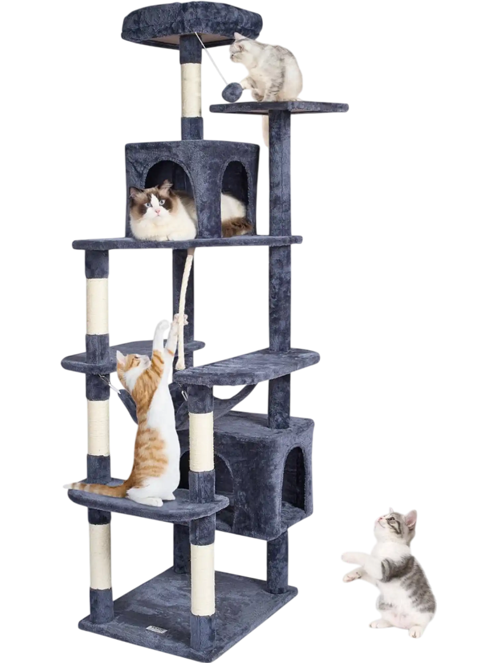 VEVOR Cat Tree for Indoor Cats, 72" Cat Tower with 2 Cat Condos, Sisal Scratching Post, Hammock, Top Perch, Jumping Platforms, Large Cat Furniture Activity Center with Hang Ball, Dark Grey