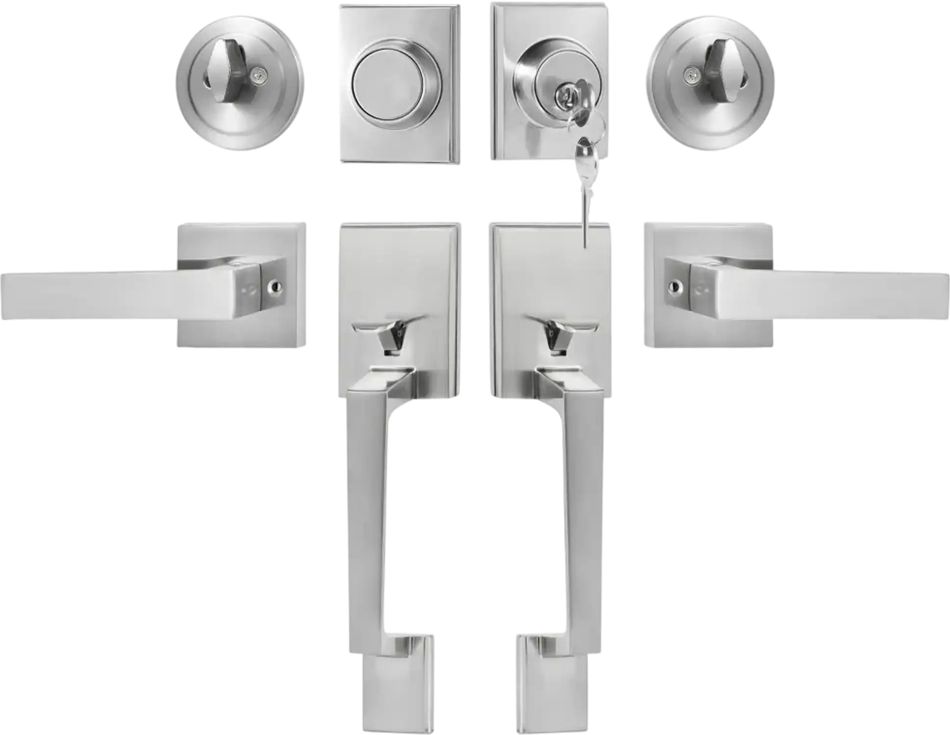 Vevor Door Handle Set Double Door Lock Set Satin Nickel Square Lever New
