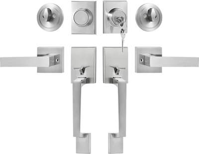 Vevor Door Handle Set Double Door Lock Set Satin Nickel Square Lever New