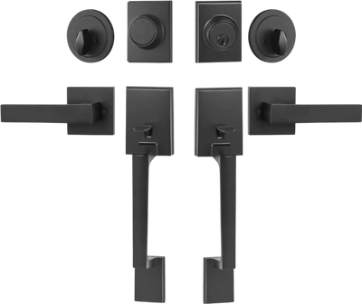 Vevor Door Handle Set Double Door Matte Black Square Lever New