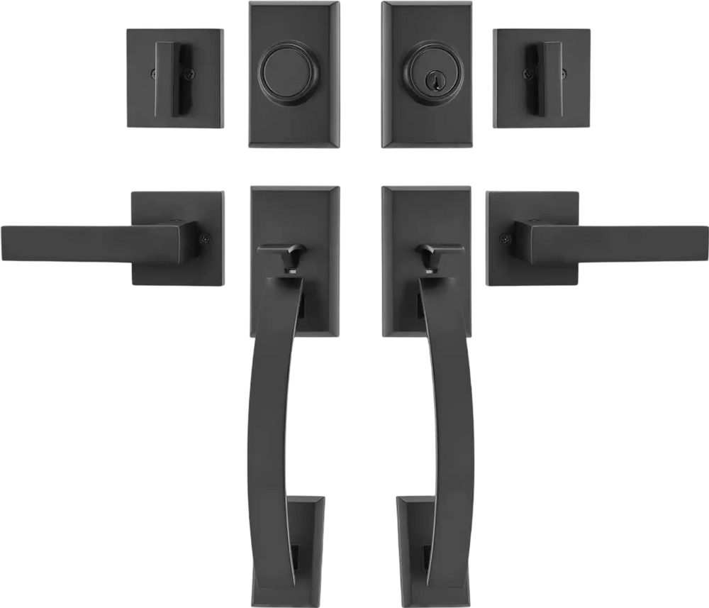 VEVOR Double Door Handle Set, Matte Black Arched Door Lever, Double Front Door Handle Set with Reversible Handle Lever, Heavy Duty Double Door Lock Set with Dummy, for Office Door or Front Door