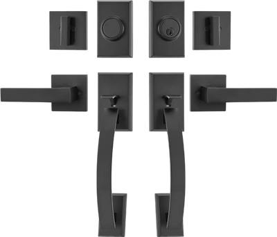 Vevor Double Door Handle Set Matte Black Arched Lever Lock Set New