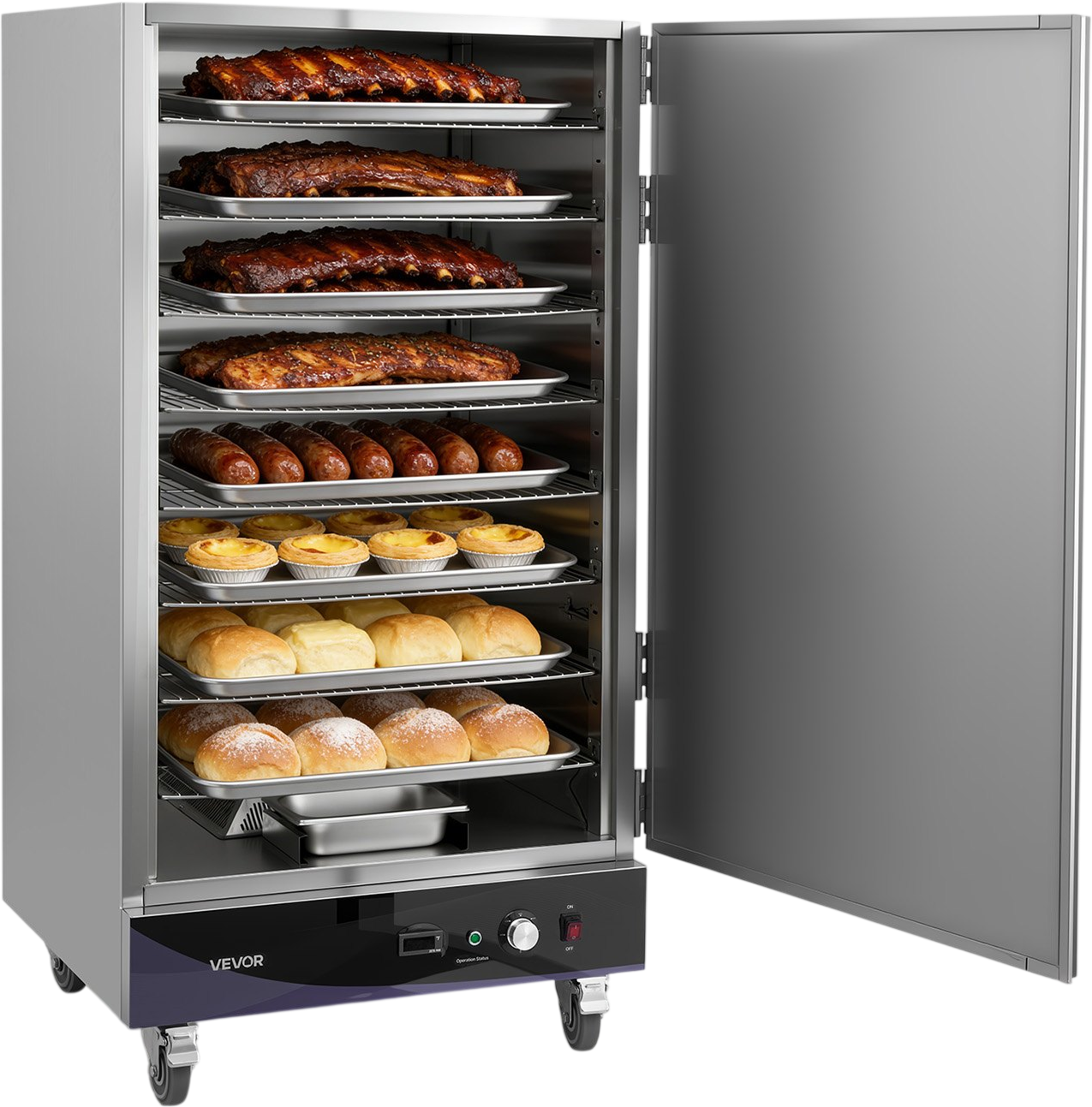 Vevor Hot Box Food Warmer 8-Tier 510 Qt. Single Door with Water Tray Adjustable Shelves 1300W New