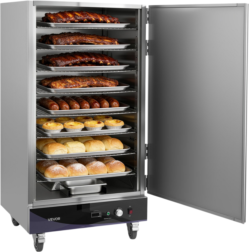 VEVOR Electric Hot Box Food Warmer, 8-Tier Commercial Warming Cabinet with Water Tray, Single-Door and Adjustable Shelves, Stainless Steel Food Warmer Cabinet, for Restaurant, Kitchen, Pizza, Chicken