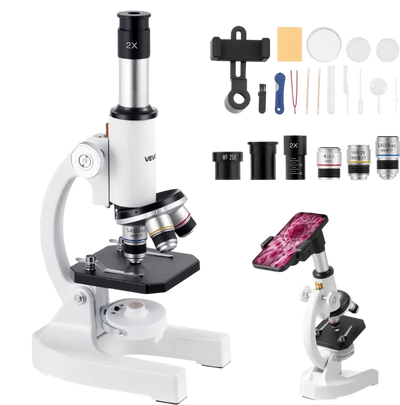 VEVOR Microscope for Kids Adults, 40X-2000X Professional Compound Microscope Mobile Phone Adapter with LED Light, for Laboratory, School, Home, Education